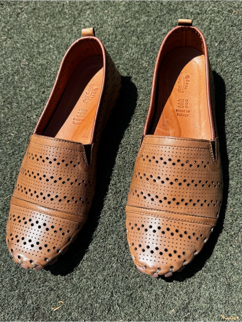 Spring Step Fusaro Tan Leather Perforated Slip-On Loafers Women's 41 US 9.5-10